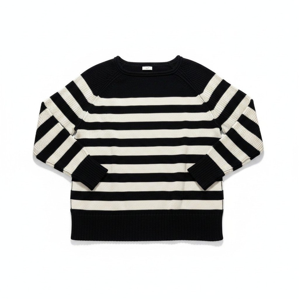 Aerie Womens S Black White‎ Striped Knit Crewneck Sweater Casual Cozy Nautical